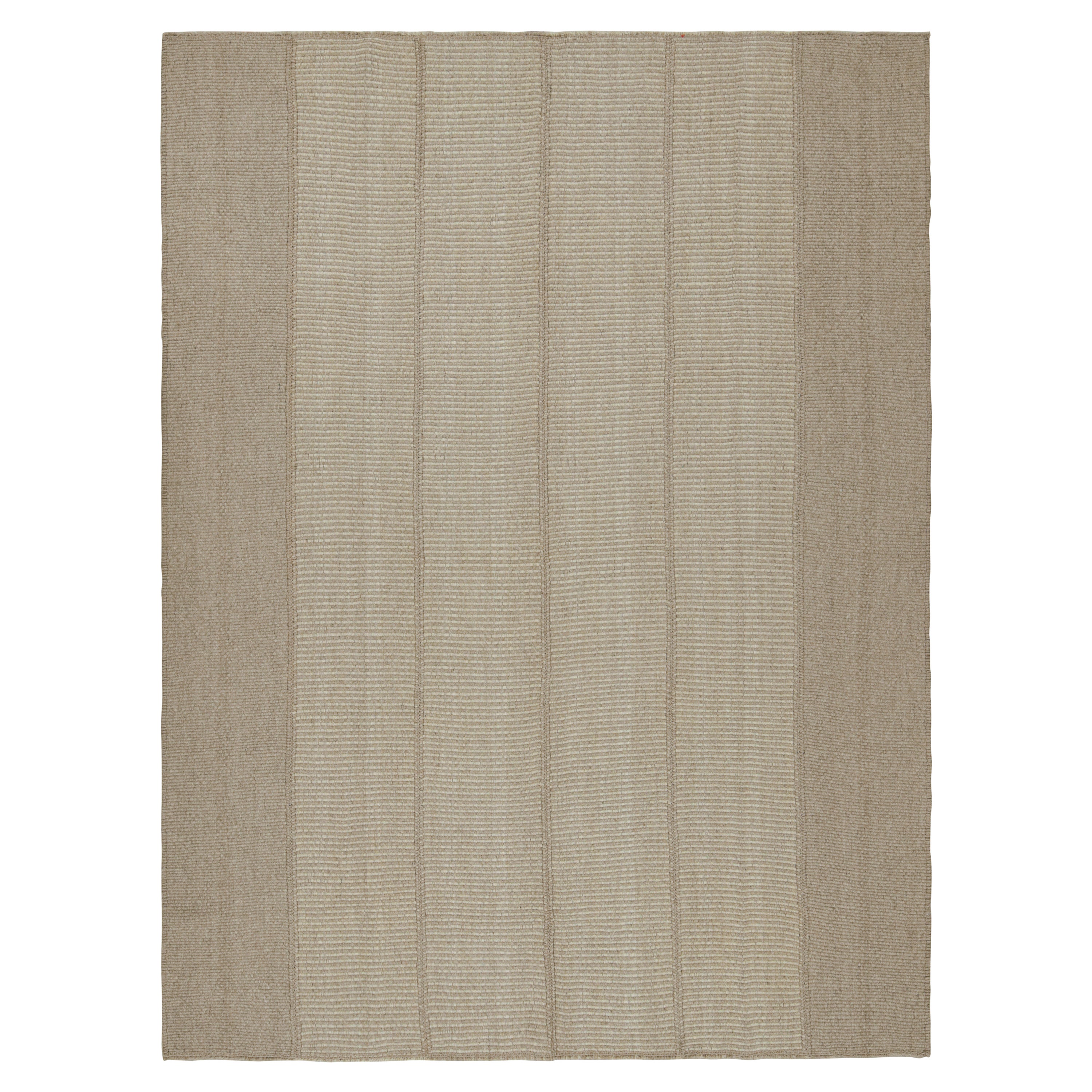Rug & Kilim’s Contemporary Kilim with Light Beige-Brown Textural Stripes  For Sale