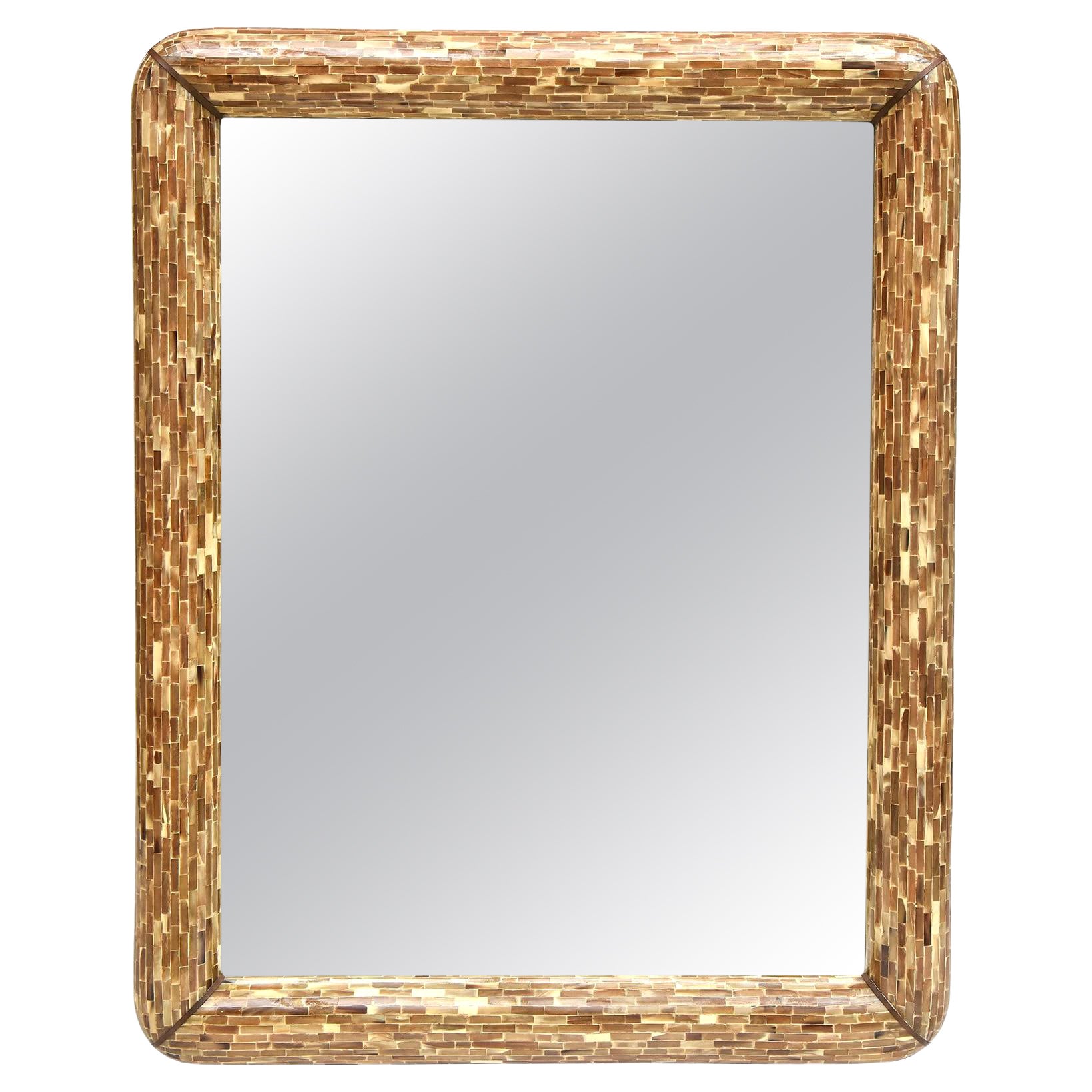 Tessellated Horn Mirror with Brass Trim By Enrique Garces, Circa 1980 For Sale