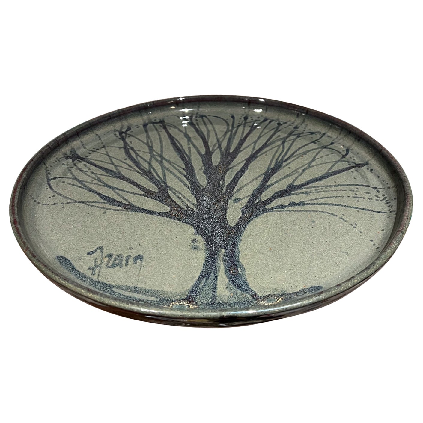 2000s Studio Art Pottery Plate Abstract Tree Tim Frain TN For Sale