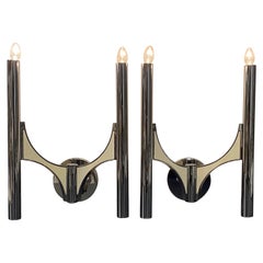 Vintage 1970s Chrome and Metal Sconces by Gaetano Sciolari