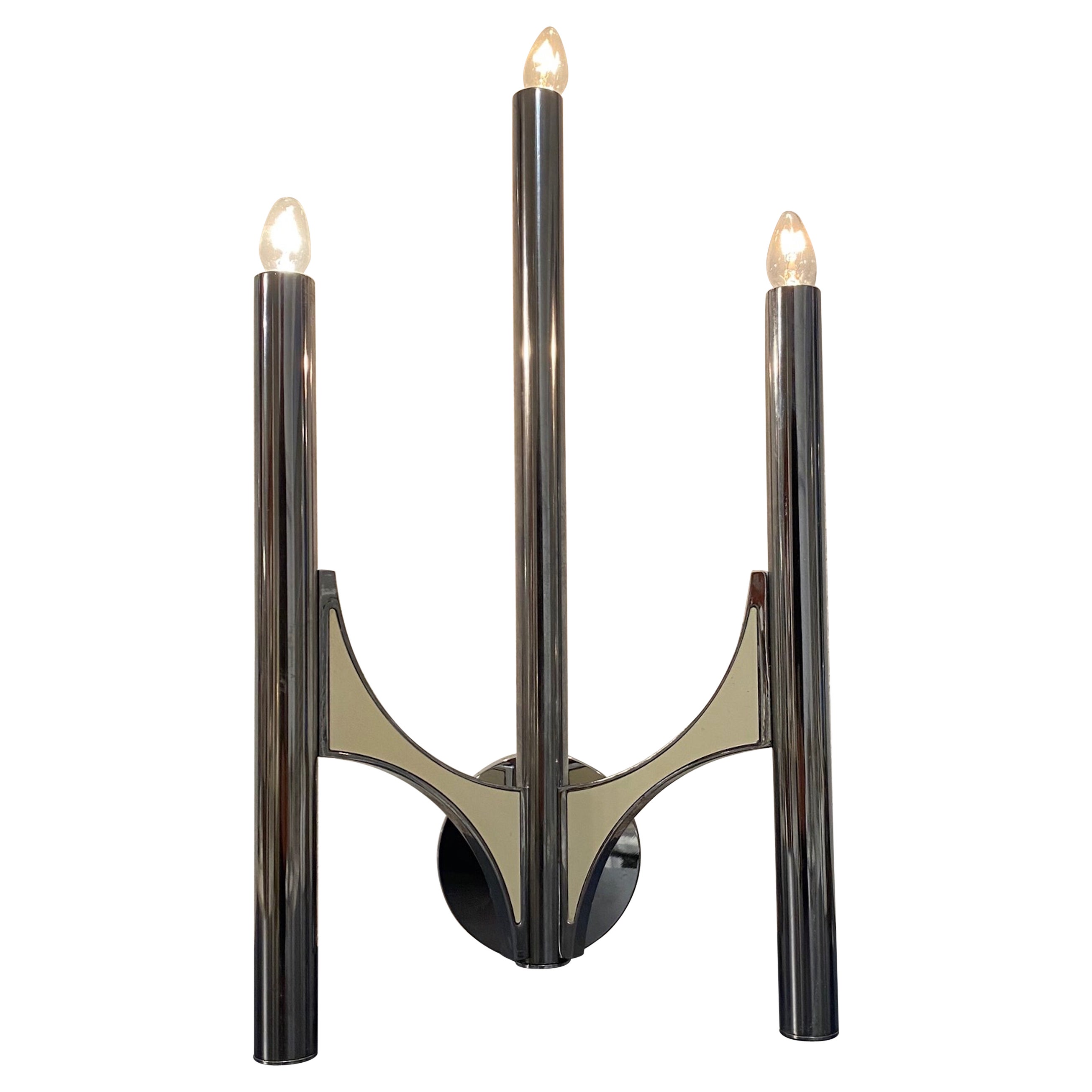 1970s Chrome and Metal 3 Light Single Sconce by Gaetano Sciolari For Sale