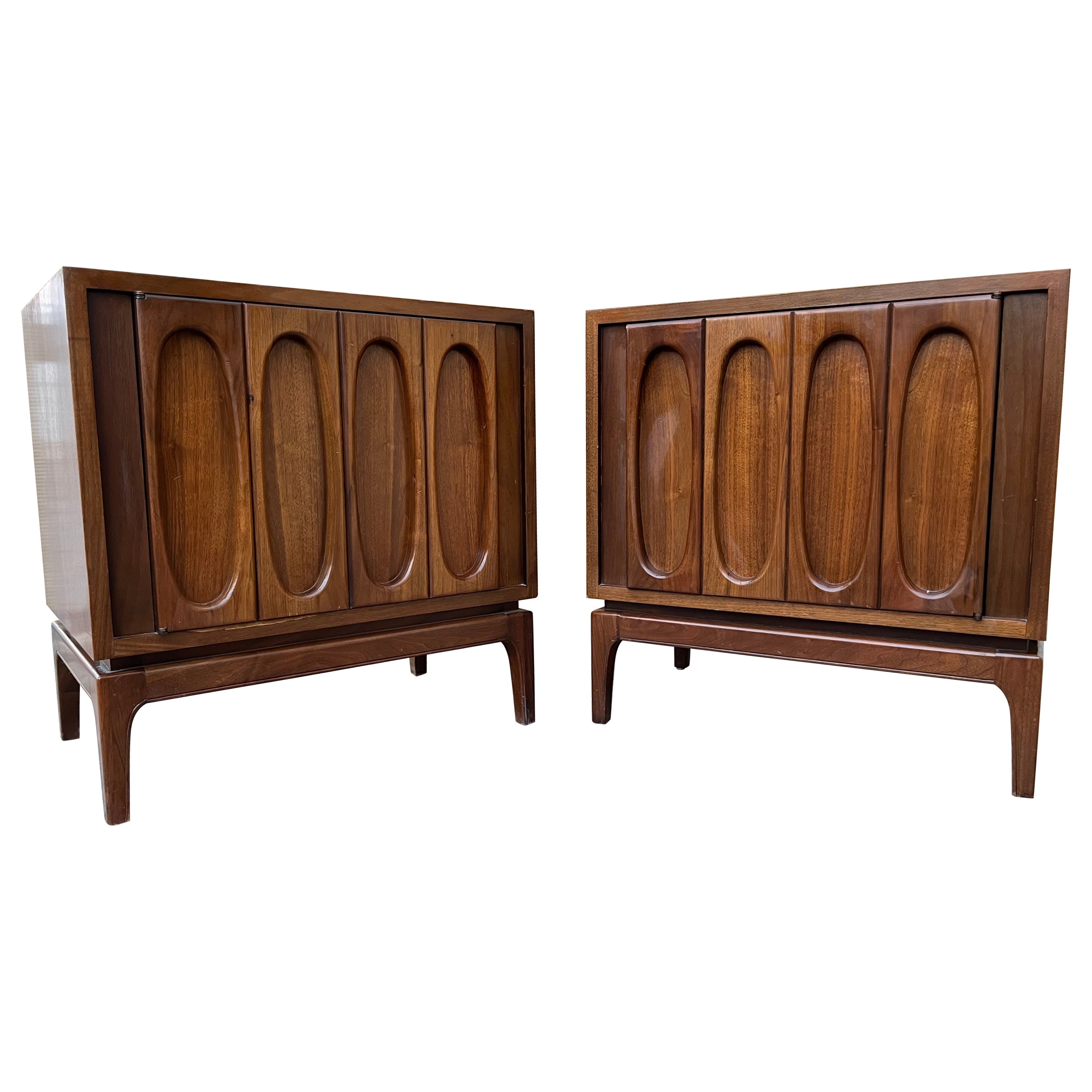 A Pair of Mid Century Modern Brutalist Inspired Nightstands. Circa 1960s.