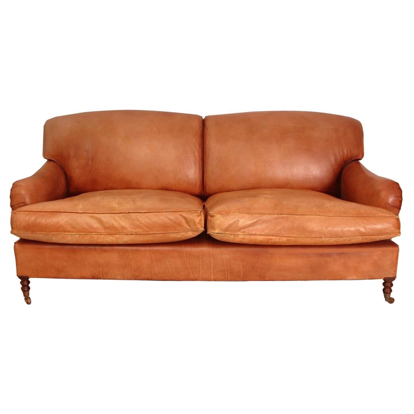 George Smith Cognac Leather Loveseat For Sale