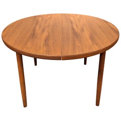 Vintage Danish Mid Century Round Teak Table w 2 Leaves - 022436