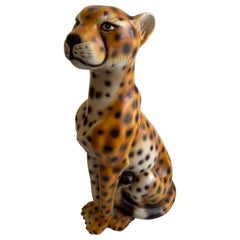 Gran estatua de leopardo de porcelana italiana vintage