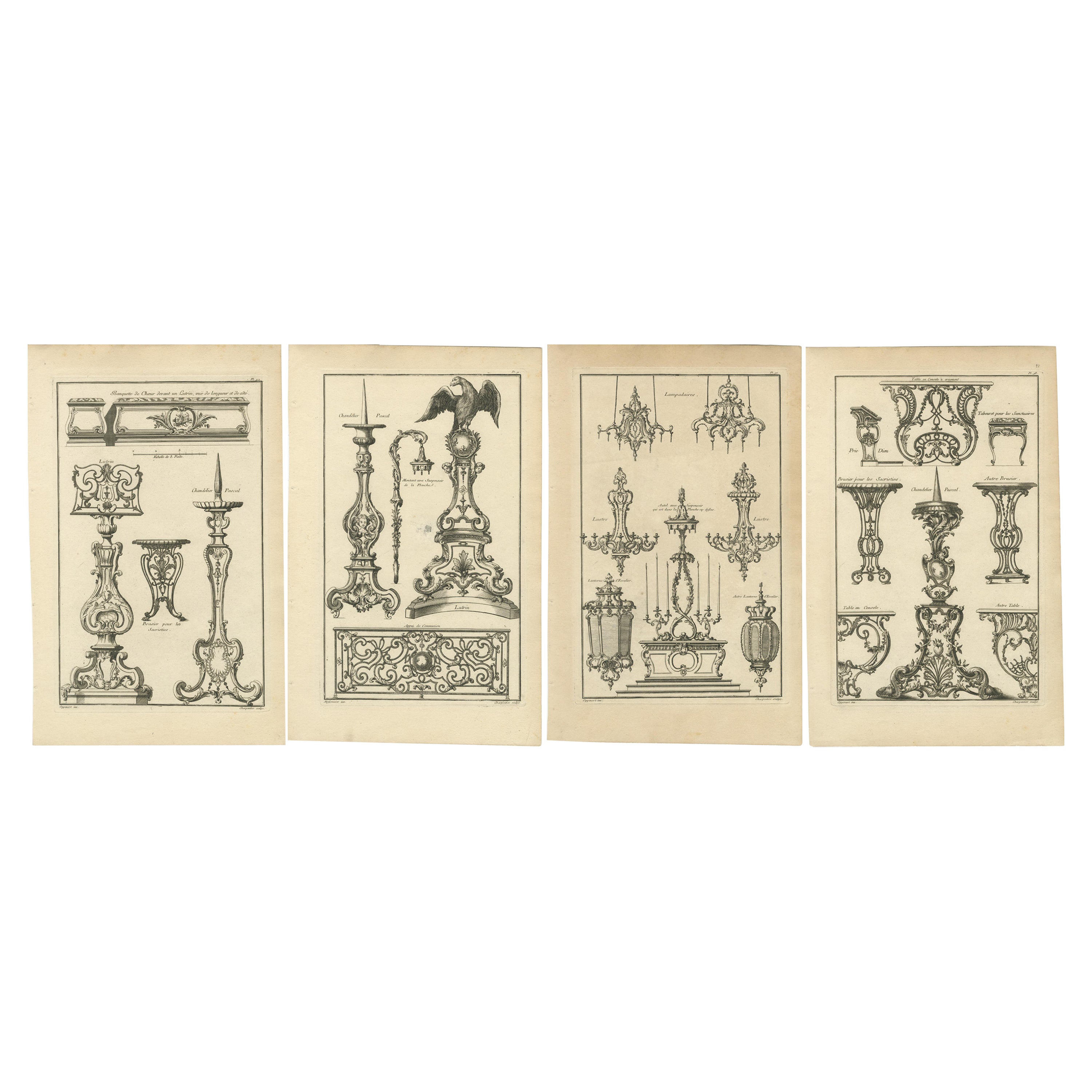 Baroque Ironwork Designs: Tables and Candelabras Engraved, 1767 For Sale