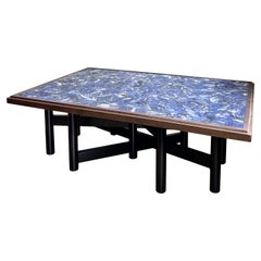 Vintage Unique Sodalite coffee table with brass frame in the taste of Ado Chale 1970's