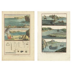 Traditionelle maritime Ernte: illustrierte Techniken, eingraviert im Jahr 1793