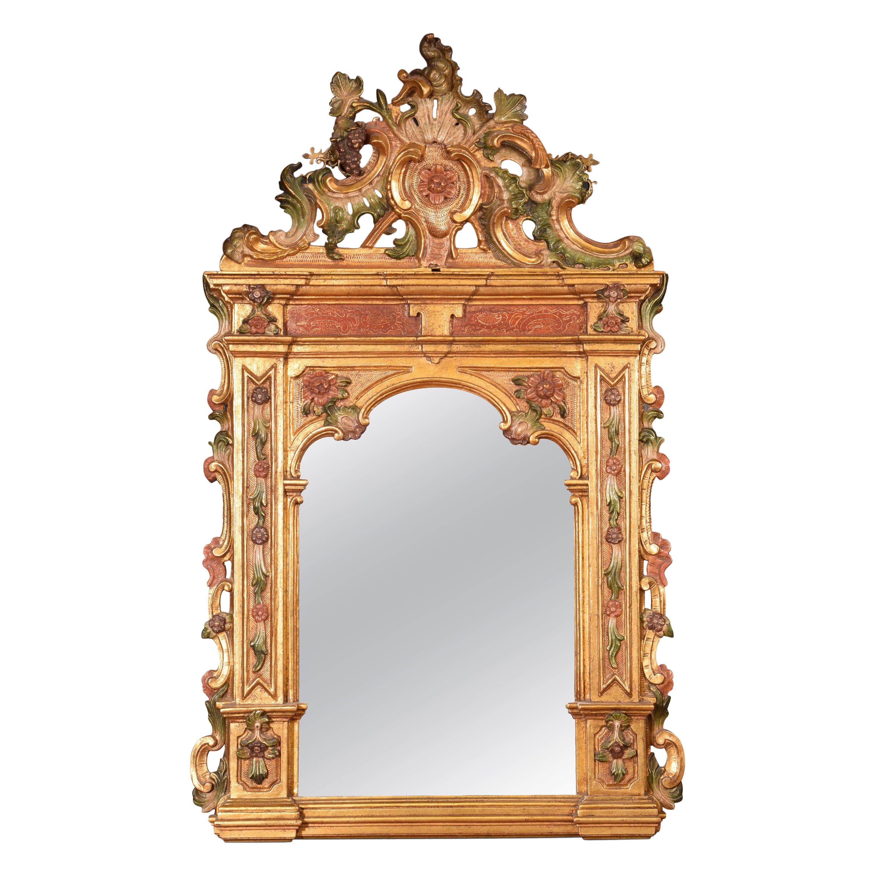 Mirror. Molded and polychrome alabaster. 20th century.  For Sale