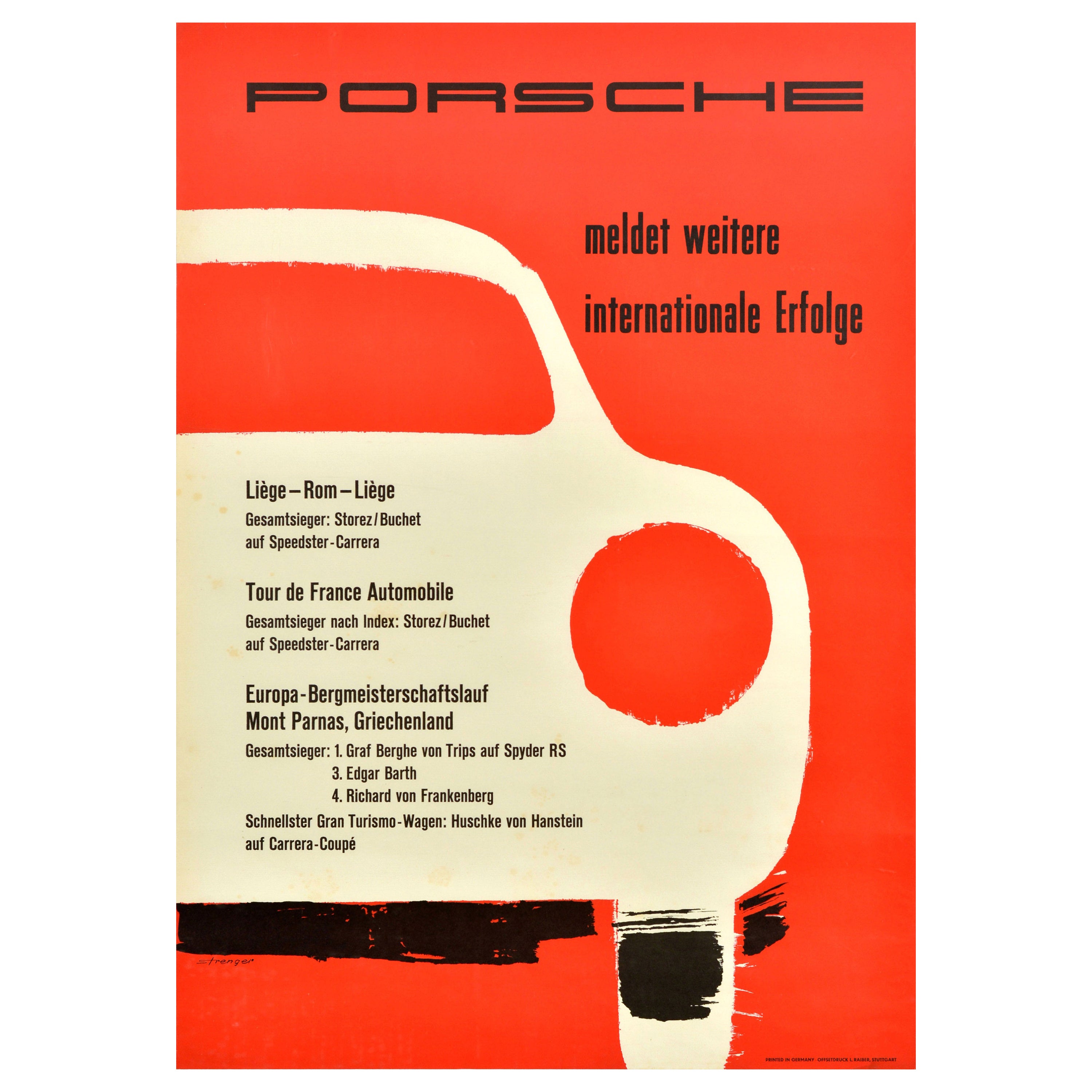 Original-Vintage-Werbeplakat Porsche Autorennen, Internationaler Erfolg im Angebot