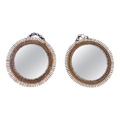 Paire de miroirs ronds en rotin et bambou de Franco Albini