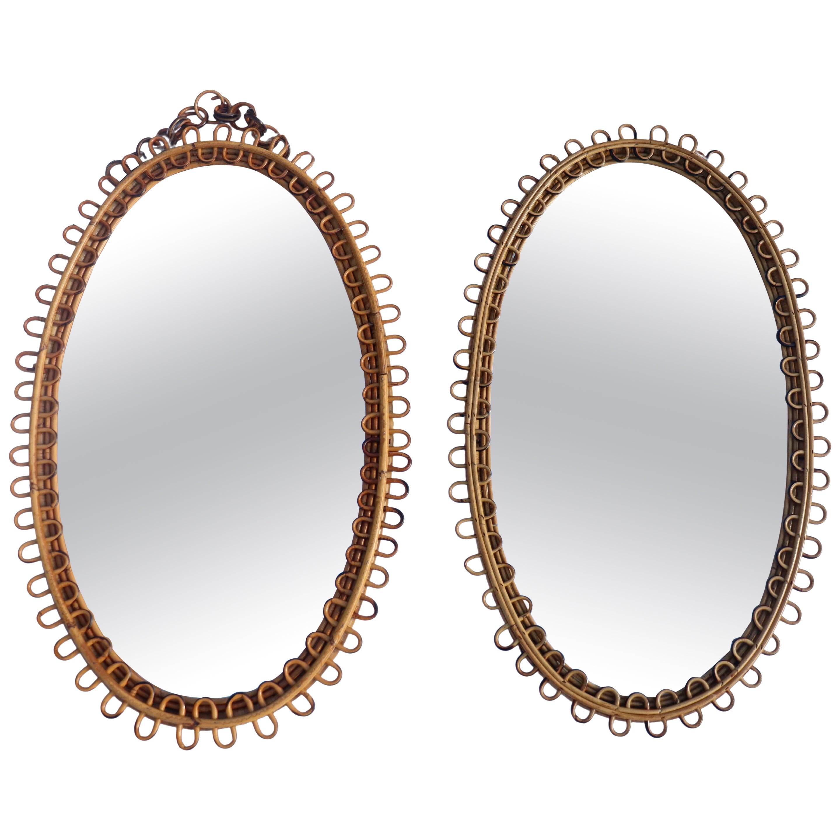 Pair Of Oval Rattan Mirrors By Albini For Bonacina