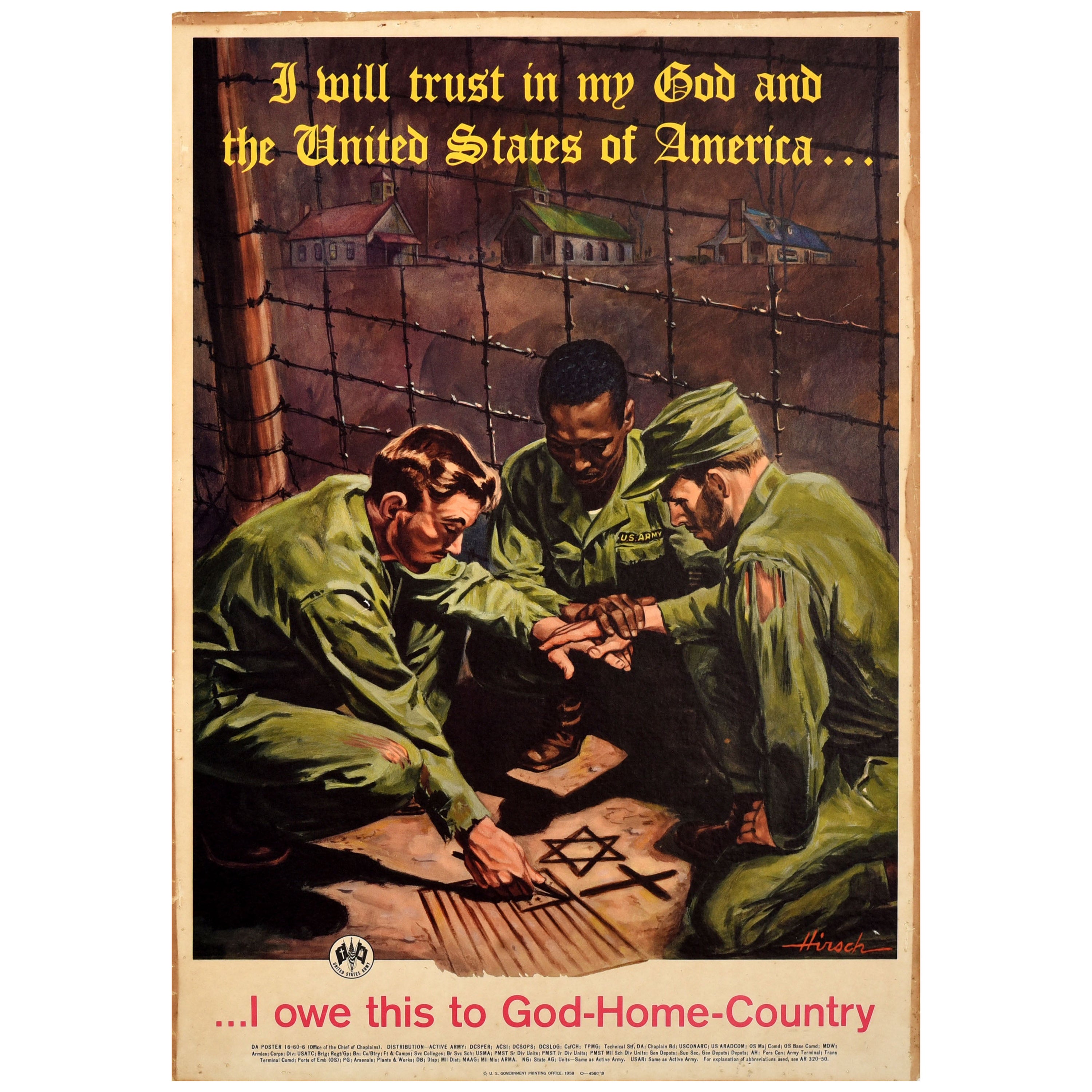 Rare affiche de propagande militaire vintage multiraciale de la Seconde Guerre mondiale, armée américaine