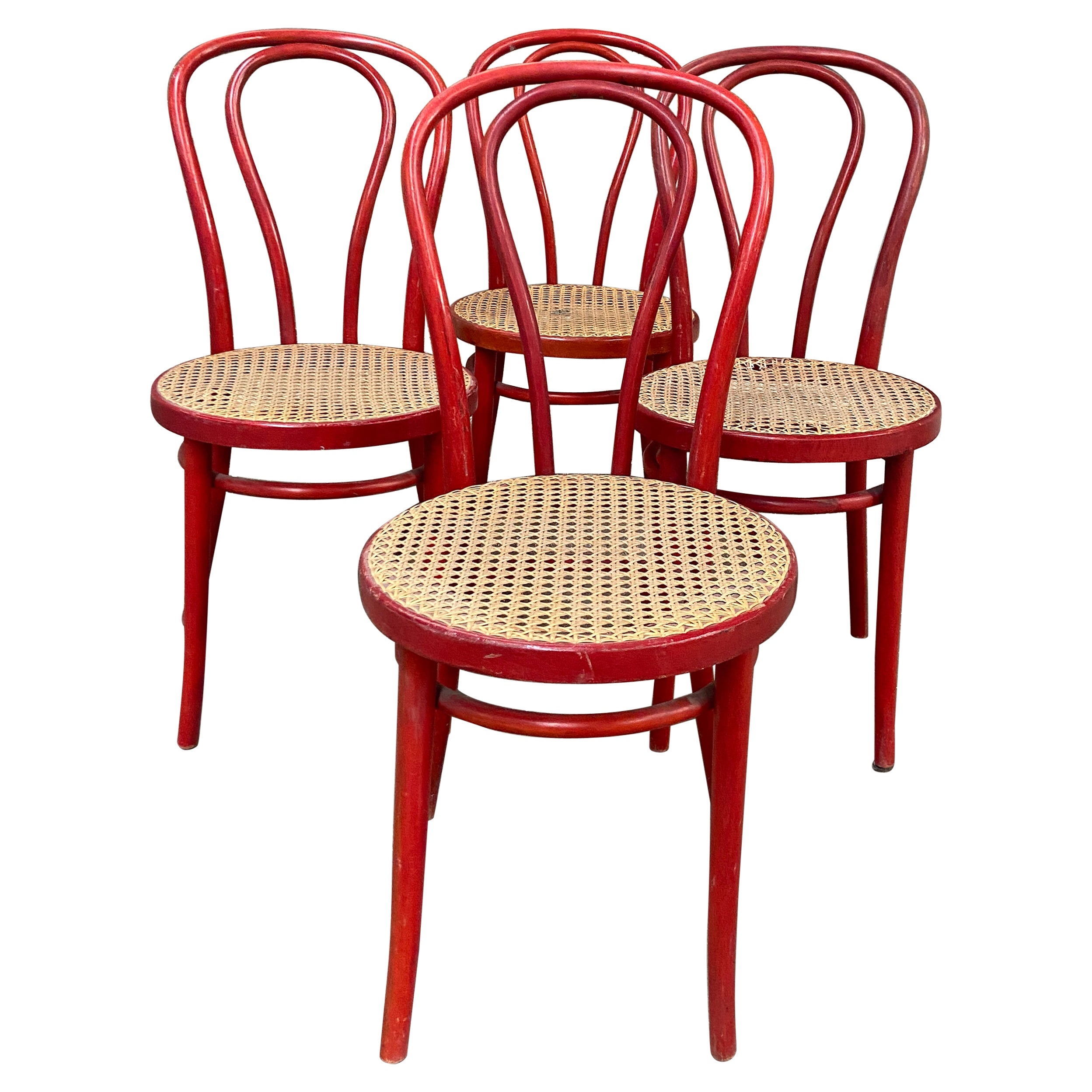 Mid-Century Modern Set of 4 Thonet Bent Chairs made by ZPM Radomsko For Sale