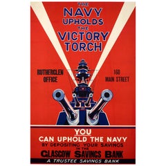 Original Vintage World War Two Propaganda Poster Navy Upholds Victory Torch WWII