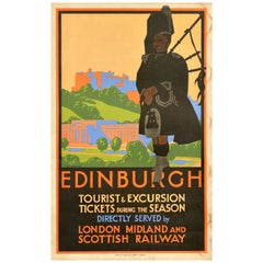 Original-Vintage-Reiseplakat Edinburgh LMS London Midland And Scottish Railway, Edinburgh