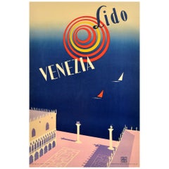 Poster di viaggio originale d'epoca Venezia Lido Piazza San Marco Italia