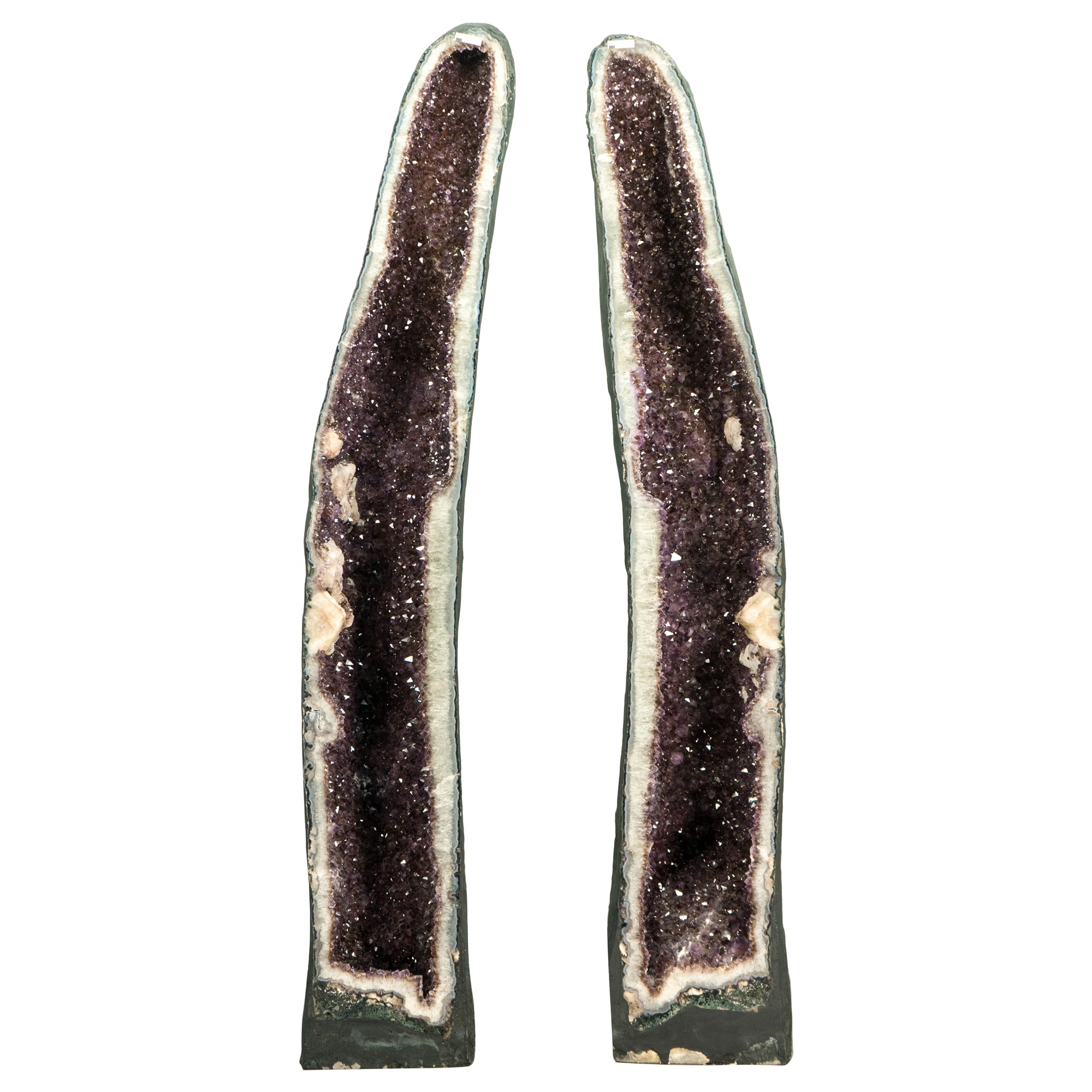 Par de Catedrales de Grandes Geodas de Amatista de 1,5 m de Alto con Amatista Lavanda Brillante