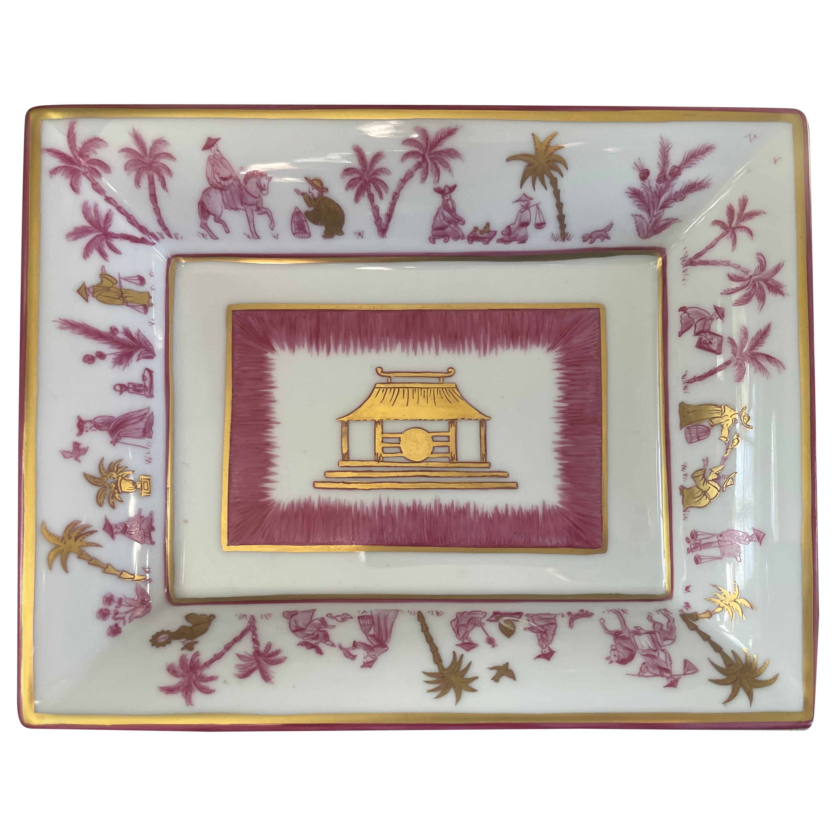 Pink and Gold Chinoiserie Vide Poche For Sale