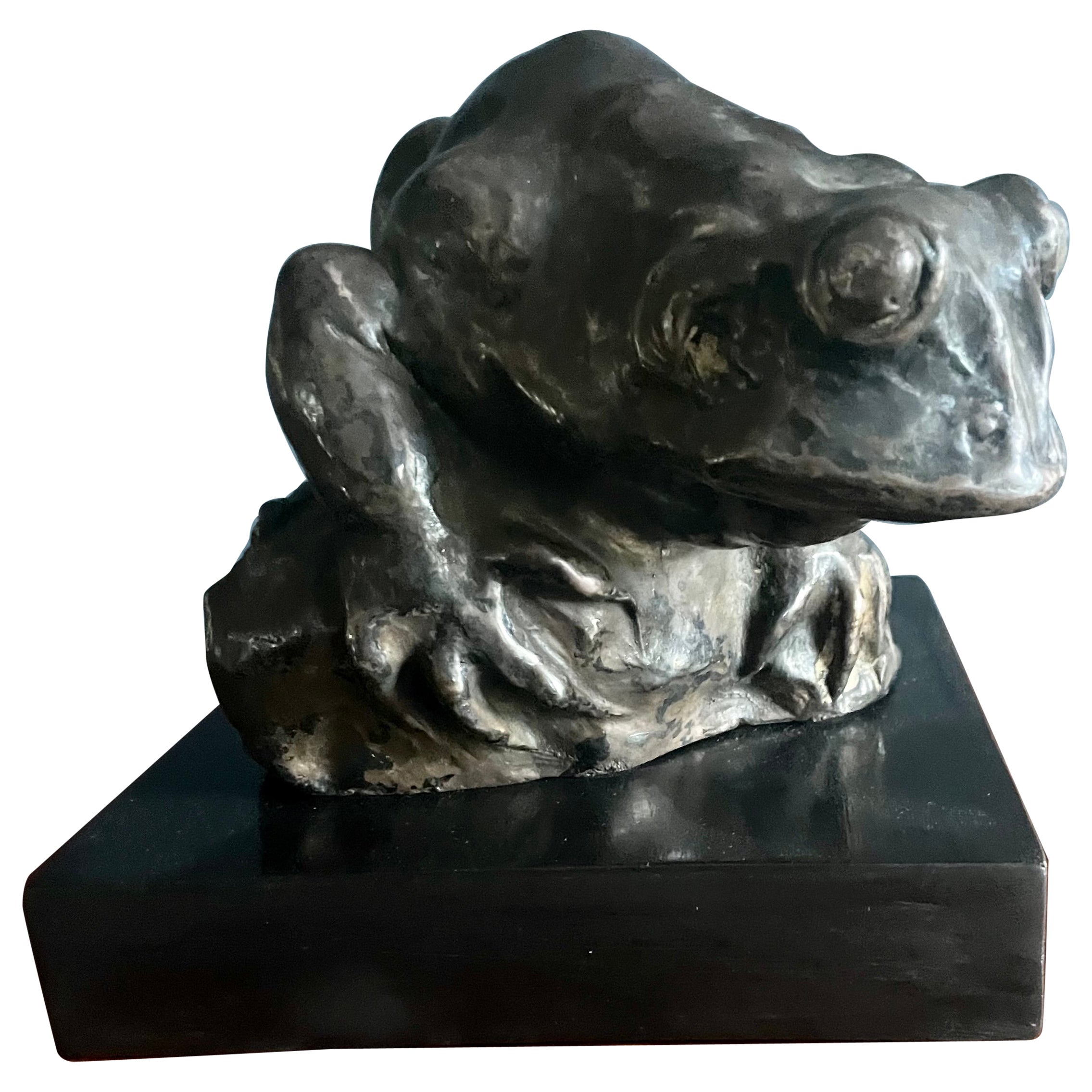Sculpture de grenouille en bronze argenté en vente