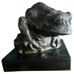 Antique Silvered Bronze Frog Sculpture