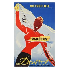Affiche vintage originale de ski d'hiver Davos Weissfluh Swiss Peikert