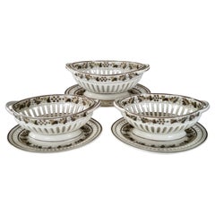 Three Beautiful Rare Used Copeland Spode Creamware Baskets with Underplate 