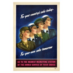 Original Vintage American WWII Recruitment Poster For Your Country's Sake Today