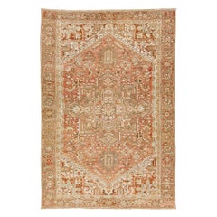 1920s Persian Heriz Antique Wool Rug In Rust Color Featuring a Medallion Motif