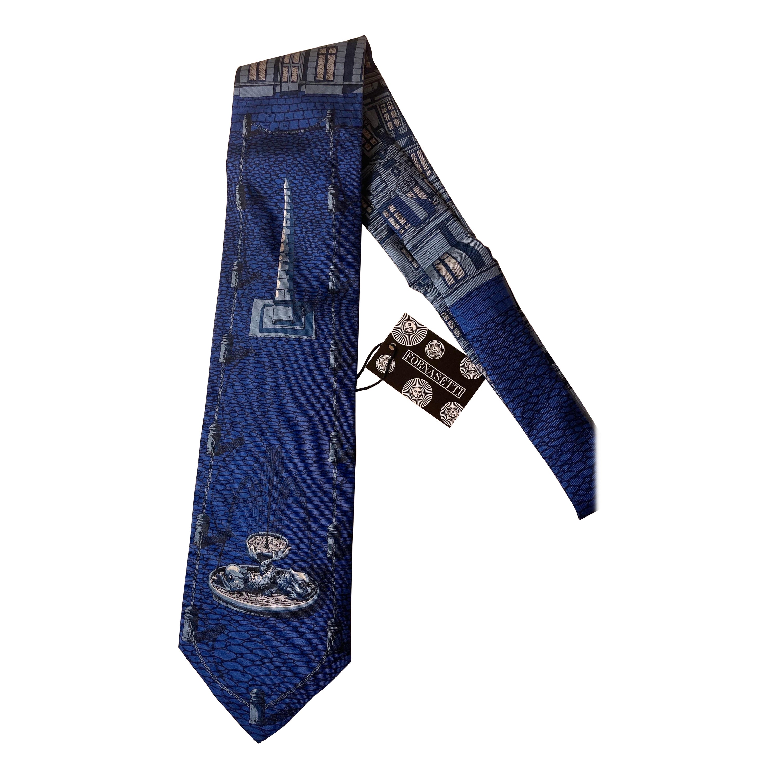 Piero Fornasetti Seide Krawatte Cravatta Piazza Con Obelisco Einzigartig Hergestellt in Italien  im Angebot