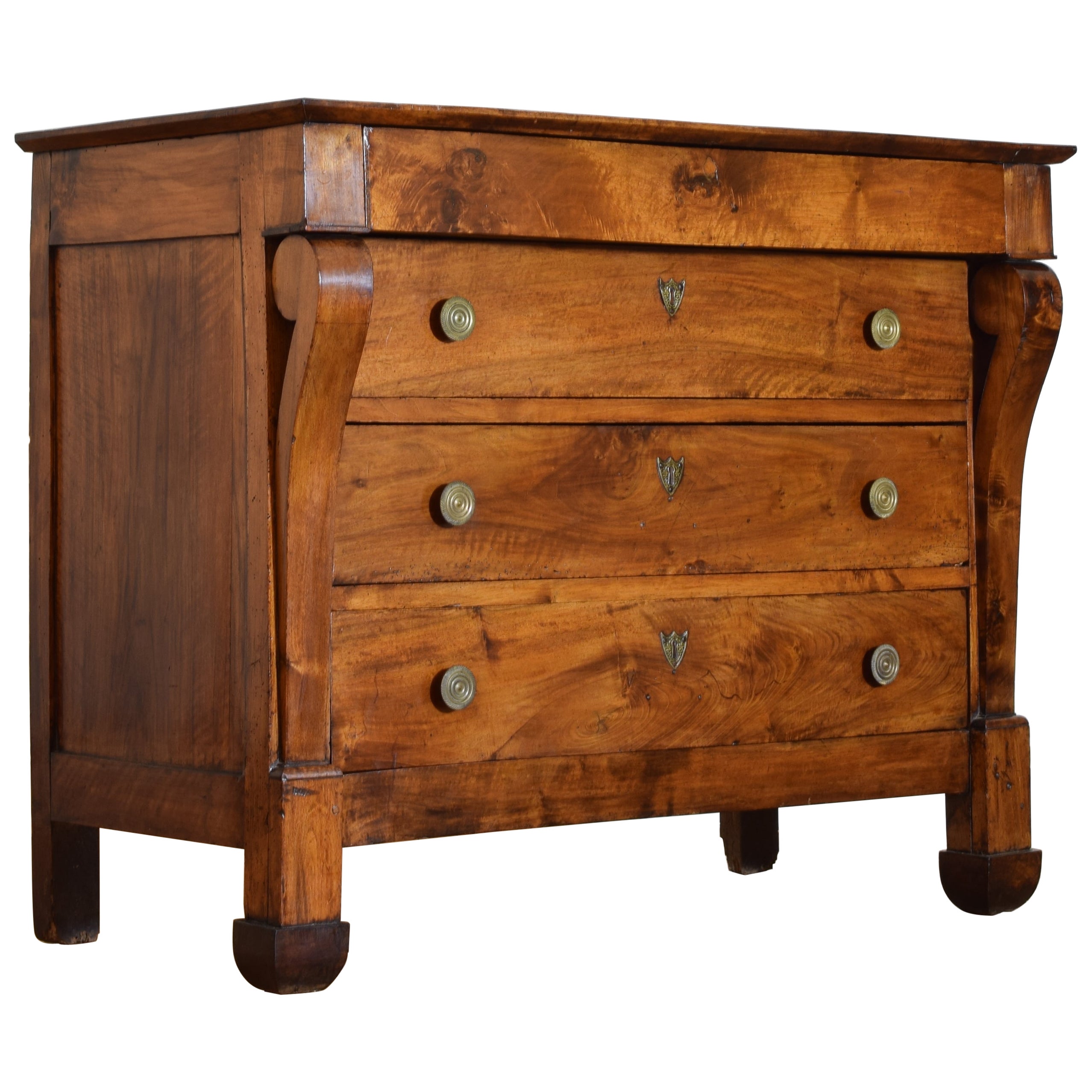French Louis Philippe Period Shaped Light Walnut 4 Drawer Commode, ca. 1840 For Sale
