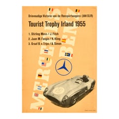 Original Vintage Car Racing Poster Mercedes Benz Tourist Trophy Ireland 1955