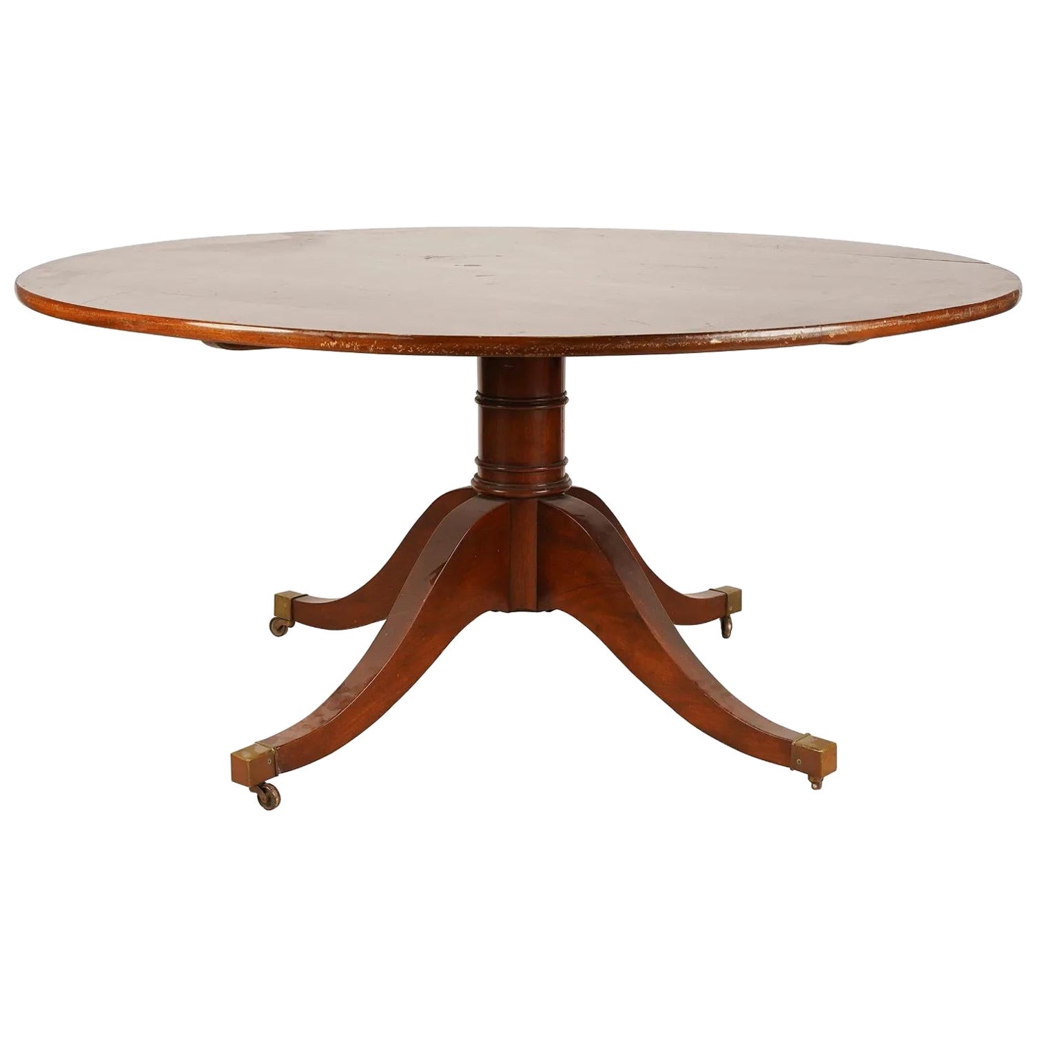 Antique English Regency 60" Round Pedestal Mahogany Dining Table Circa 1900 For Sale