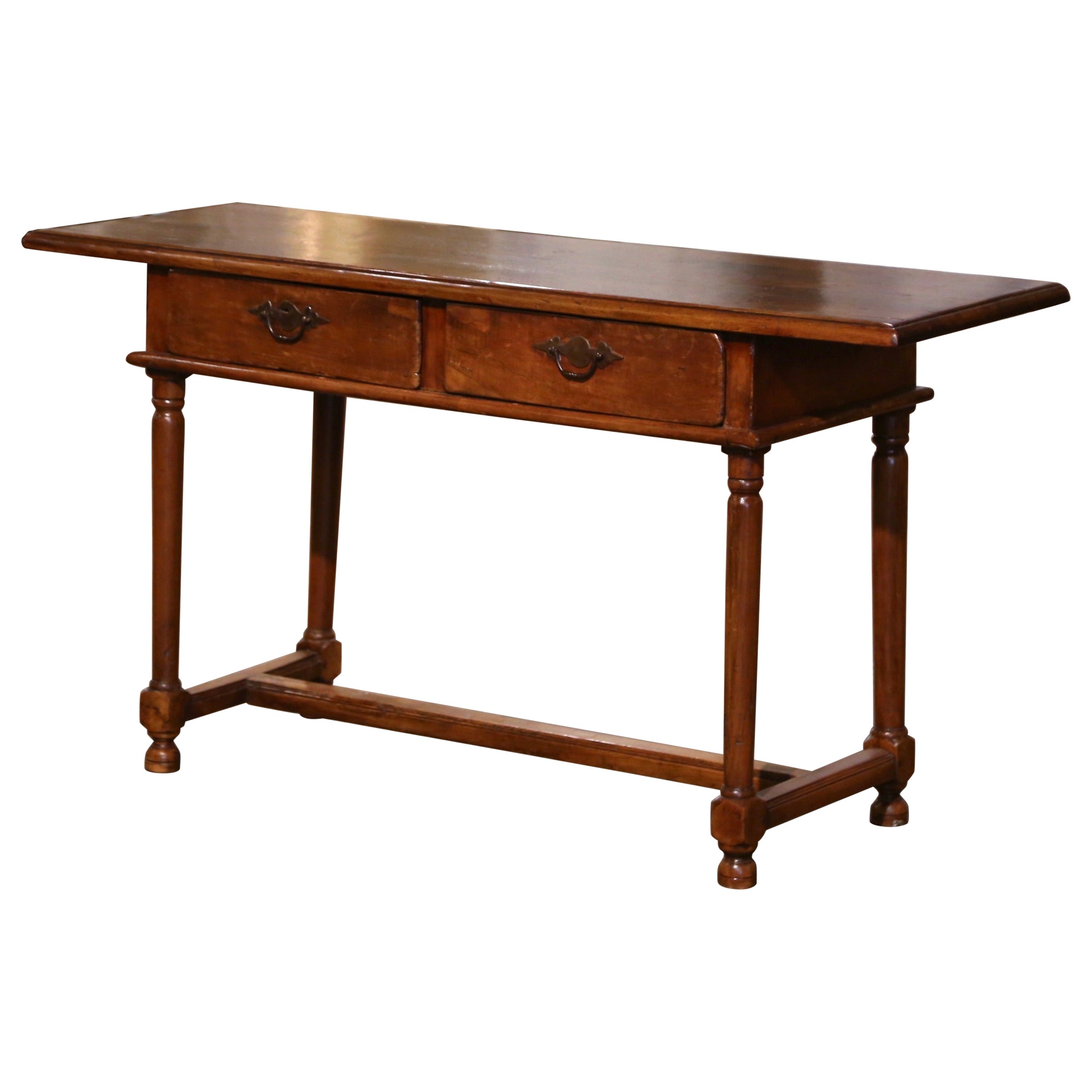 Mid-19th Century French Empire Walnut Console Table with Drawers For Sale