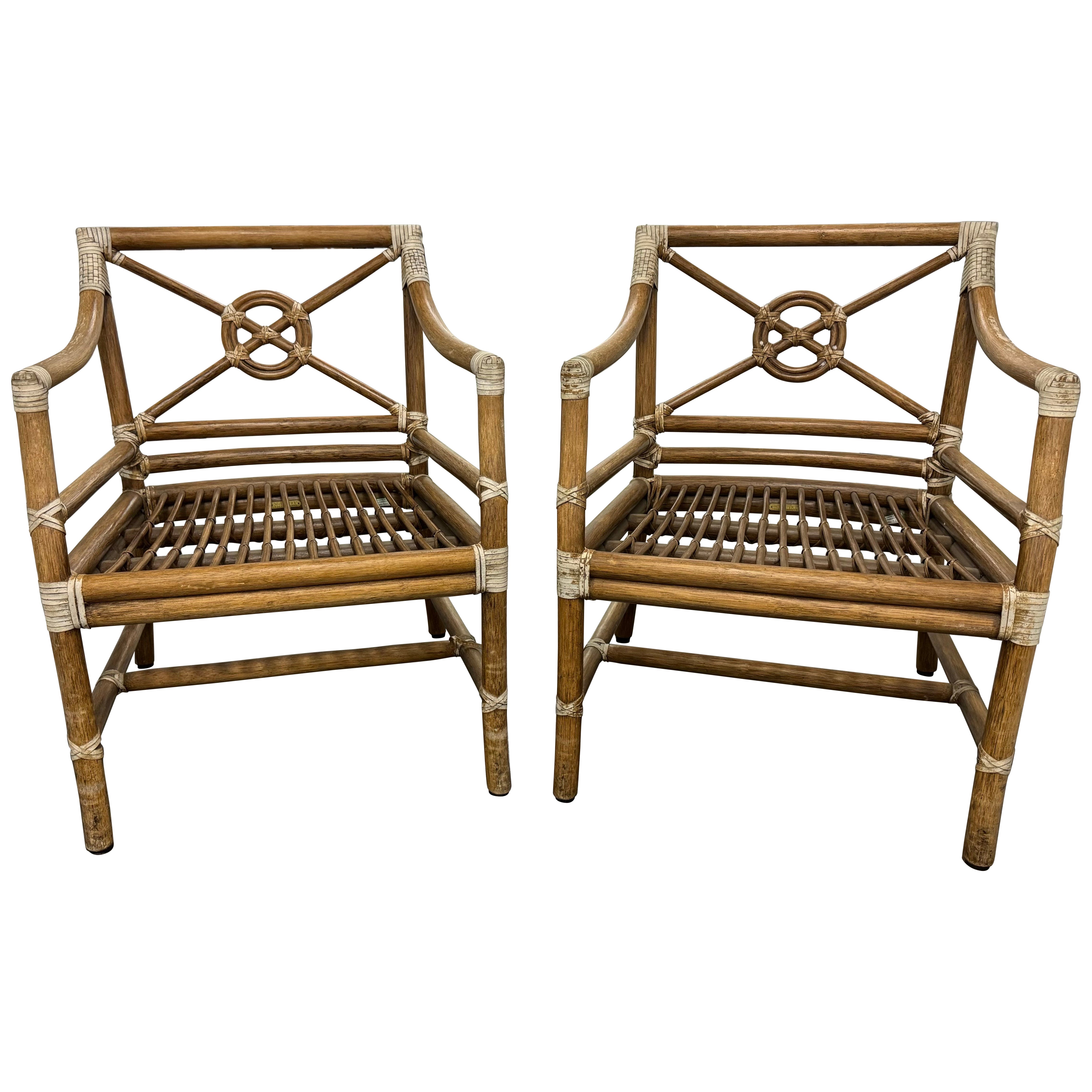 Pair Of McGuire Bamboo Target Back Chairs For Sale
