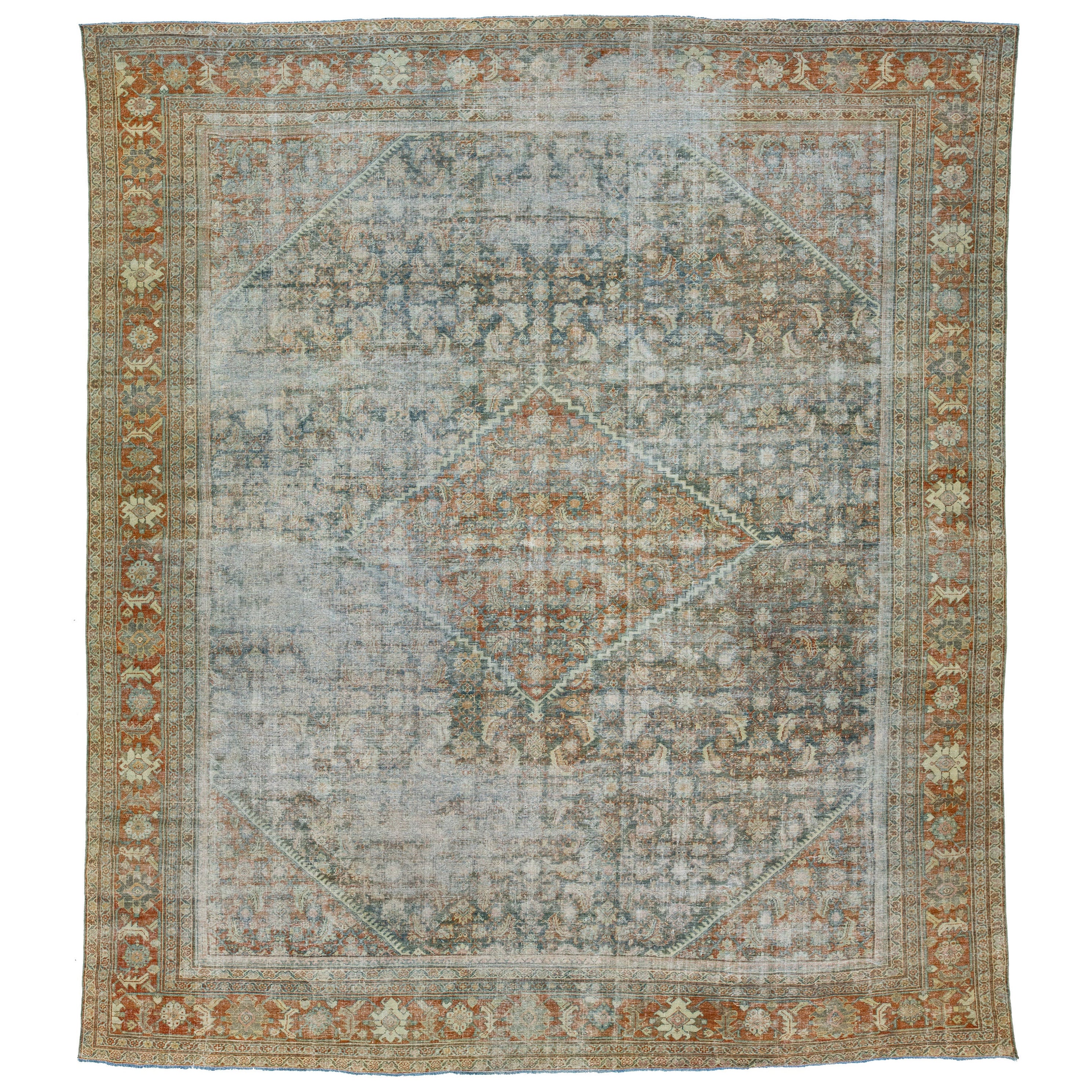 1910s Antike persische Mahal Allover Wolle Teppich handgefertigt in Rust Farbe