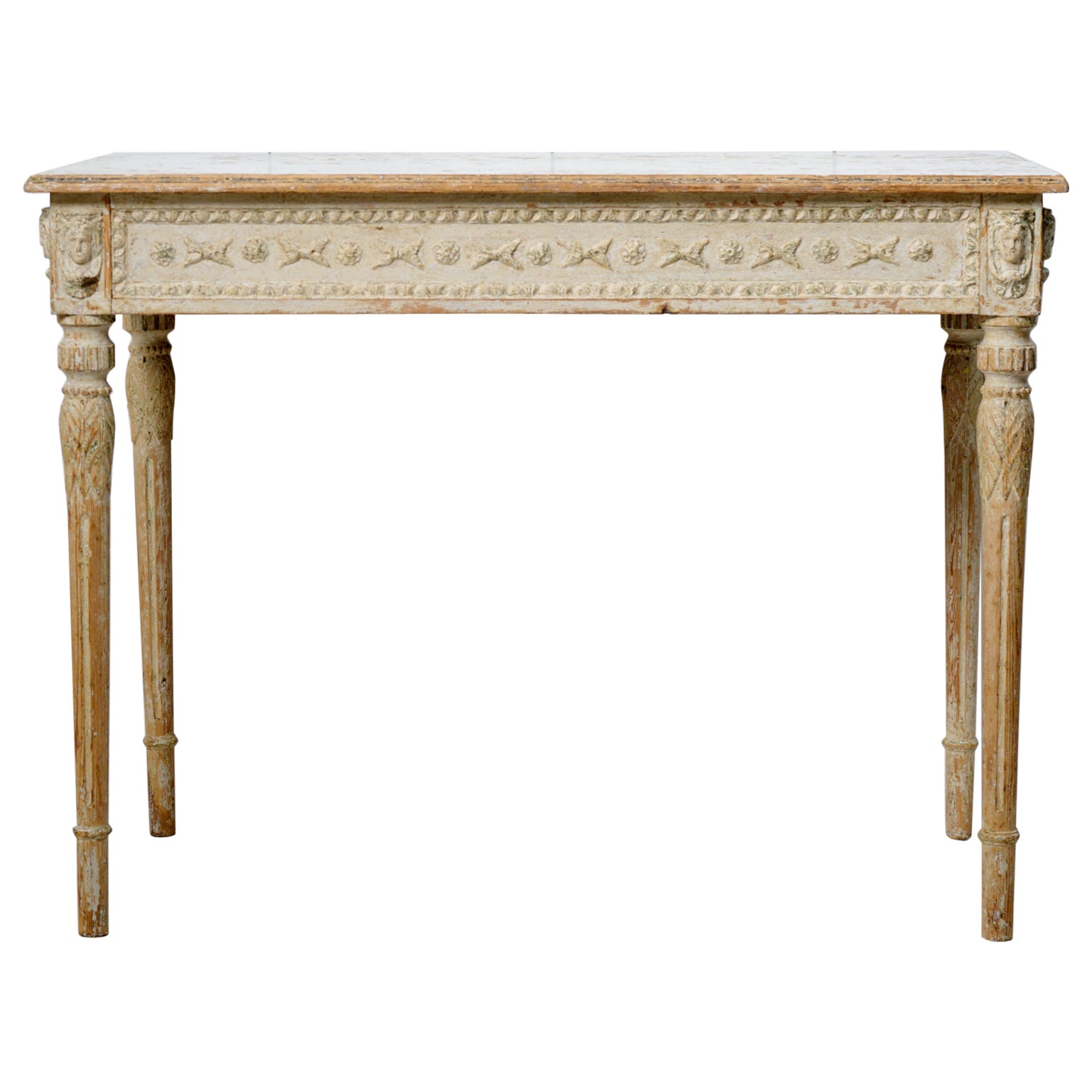 Antique Genuine Swedish Gustavian Detailed Decorated Console Table For Sale