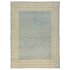 Handgefertigter antiker persischer Täbris-Wollteppich aus Täbris mit blauem und beigefarbenem Muster
