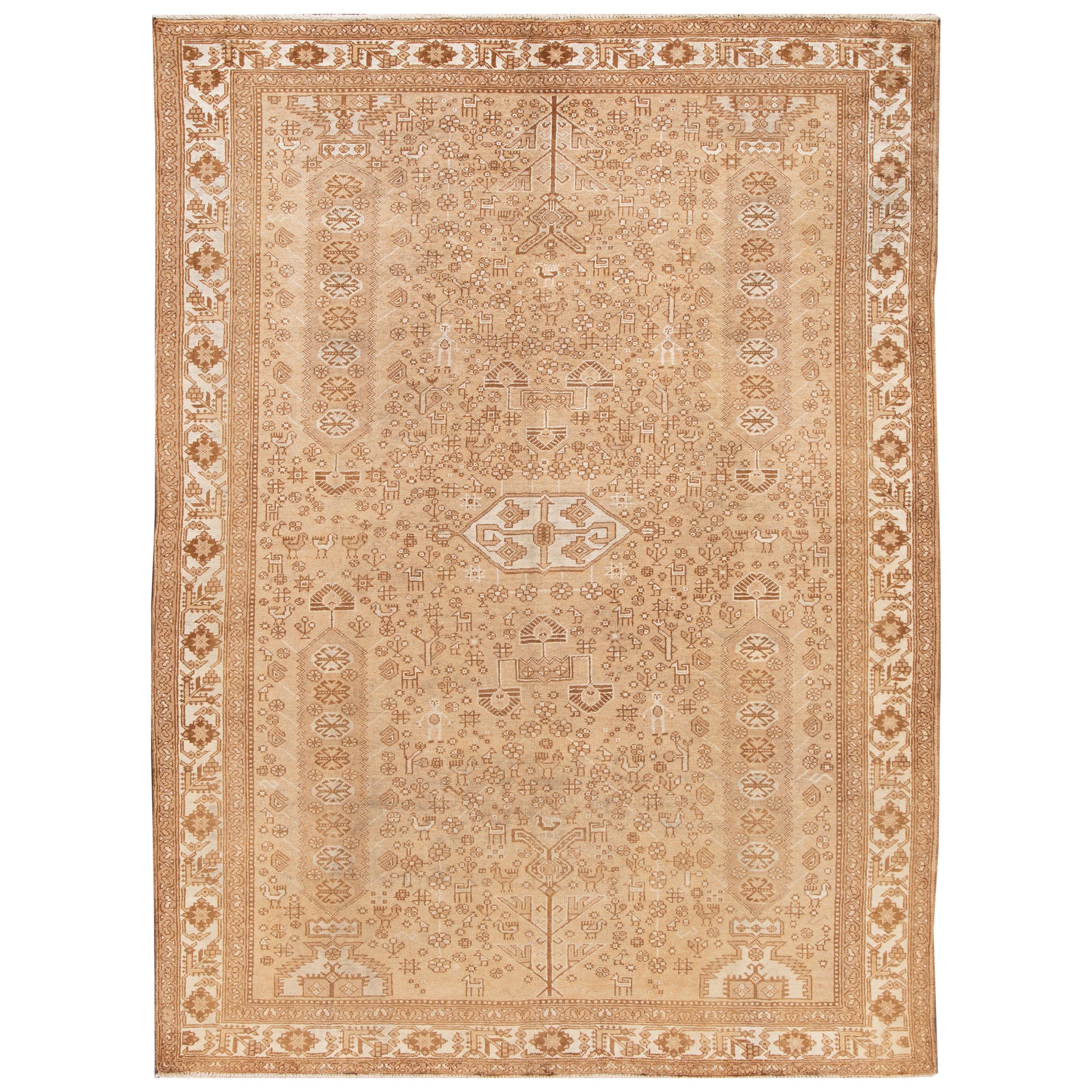 Vintage Persian Hamadan Wool Rug Handmade With Allover Design In Beige Tan Color For Sale