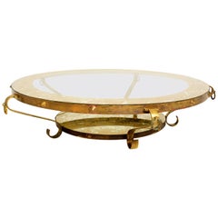 1950s Modern Style Arturo Pani Round Brass Cocktail Table Gilded Eglomisé Mirror
