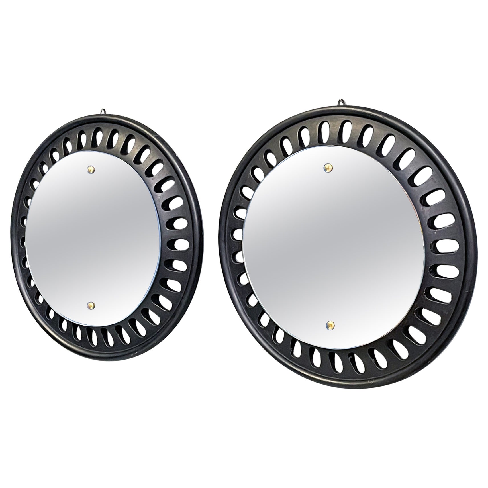 Italian Round wall mirrors in black wood, 20th century