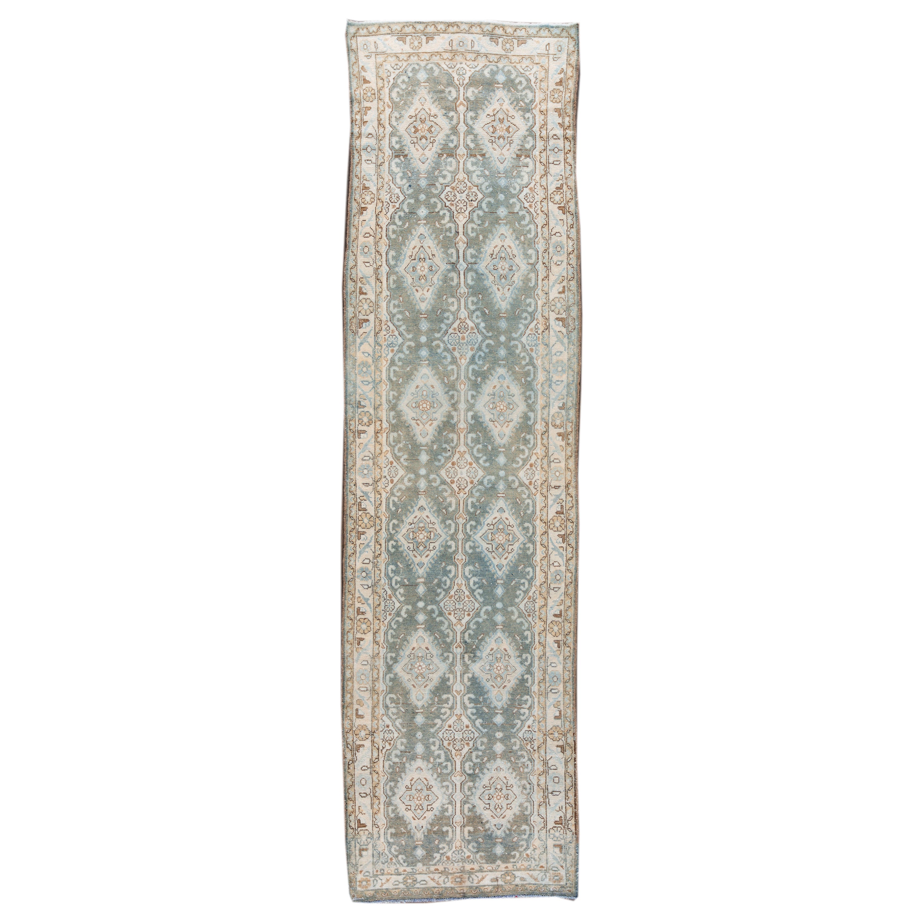 Designed Antique Persian Malayer Wool Runner Handmade In Light Blue