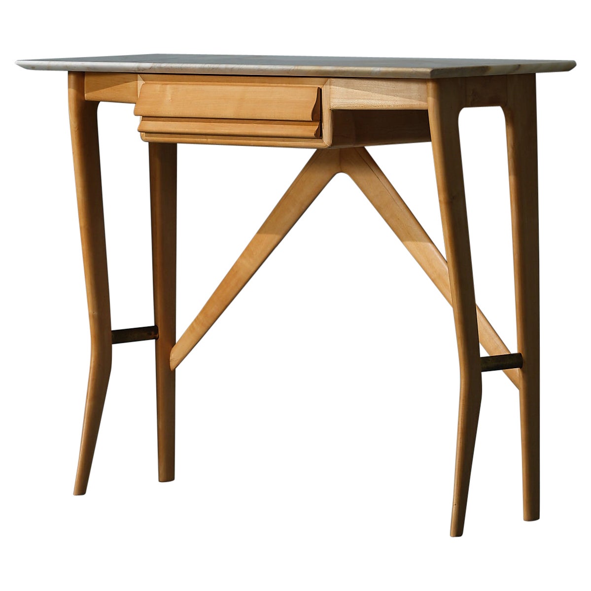 " Design/One Elegance " italien : Table console vintage des années 1950 avec plateau en marbre