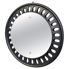 Used Italian Round wall mirror in black wood, 20th century