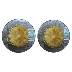 Contemporary, Hollywood Regency Style, Sunburst Mirrors, Distressed Glass, 2024