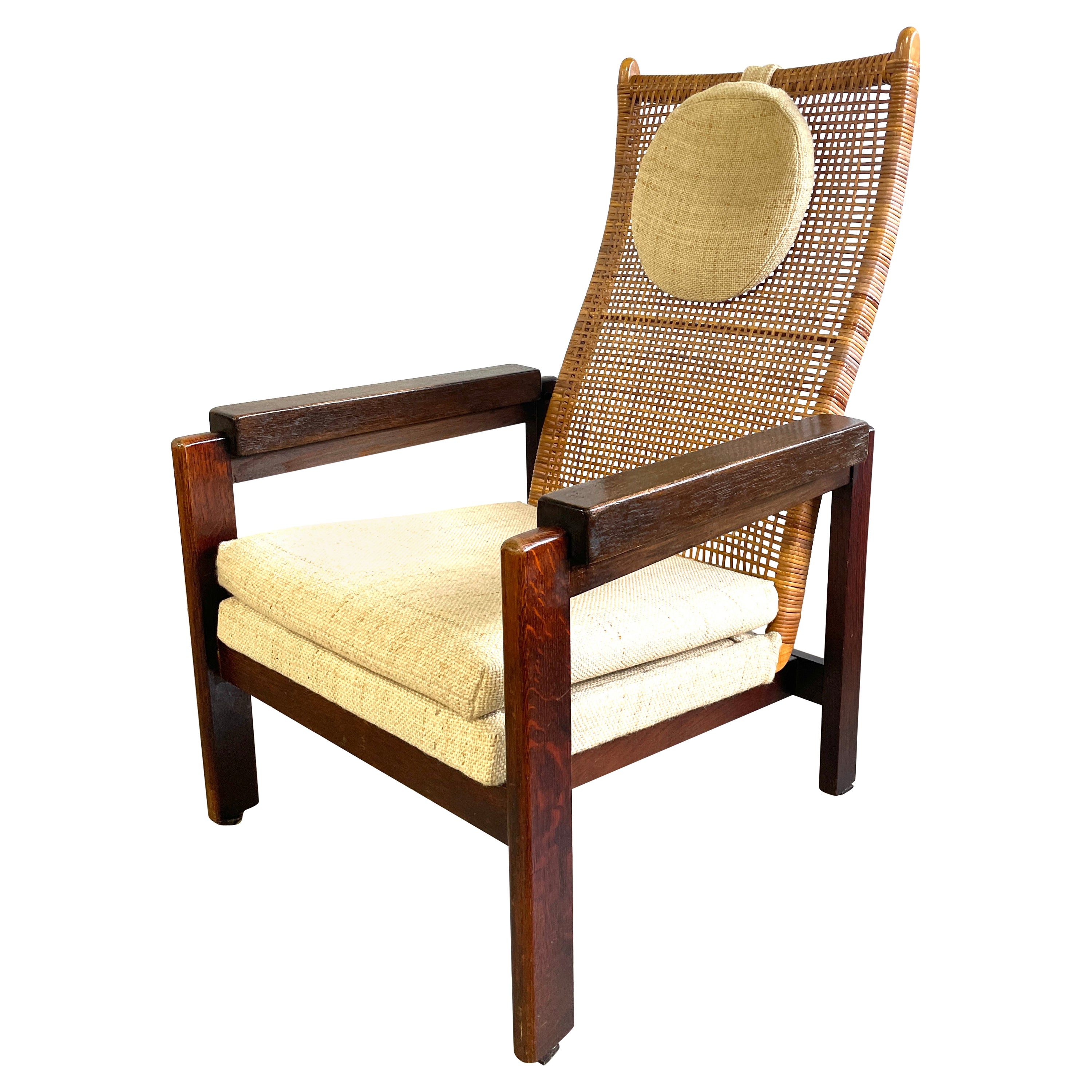 PJ Muntendam for Jonkers Mid Century Wicker Rattan Highback Chair