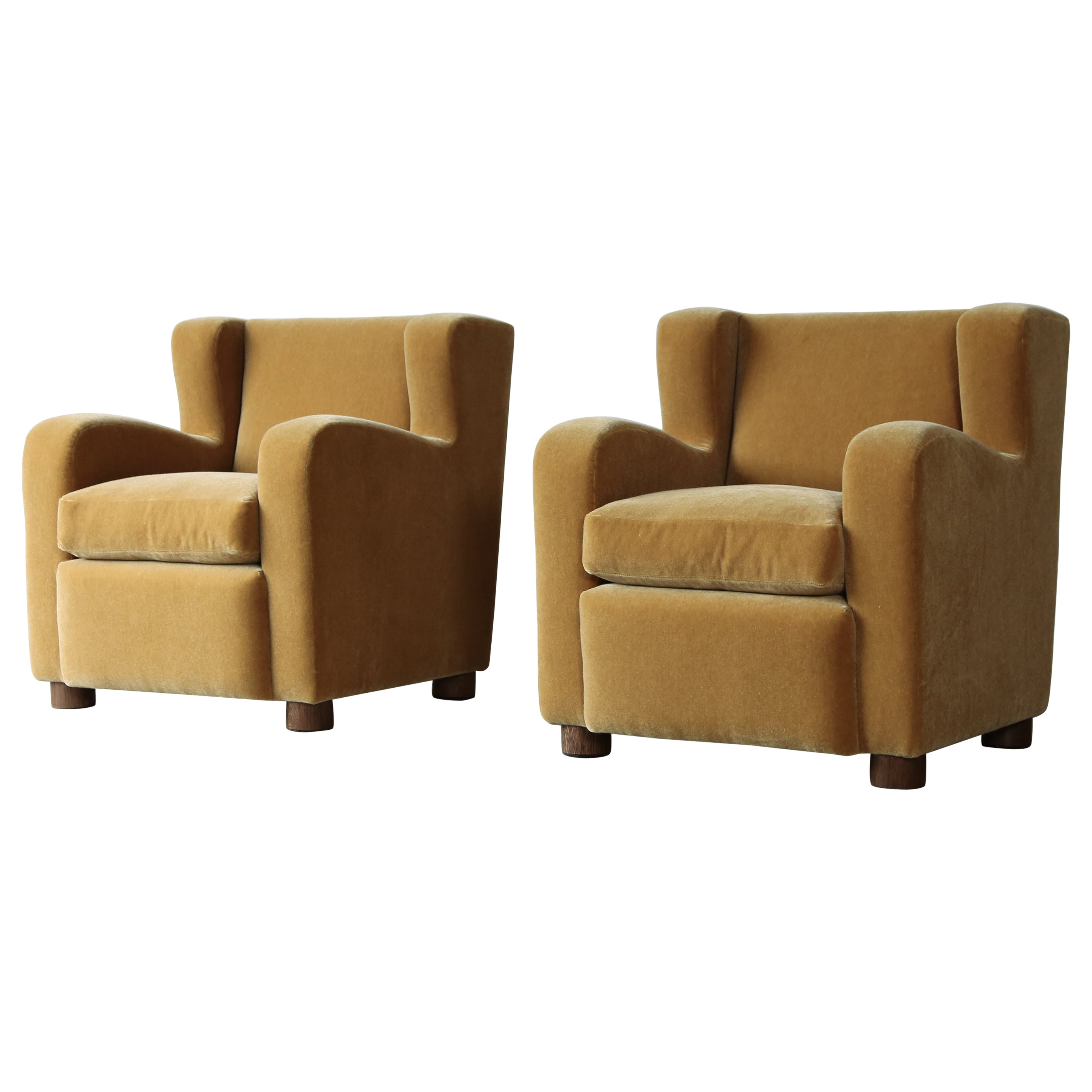Exceptional Pair of Arm Chairs, Upholstered in Pure Mohair For Sale