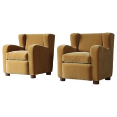 Exceptional Pair of Arm Chairs, Upholstered in Pure Mohair