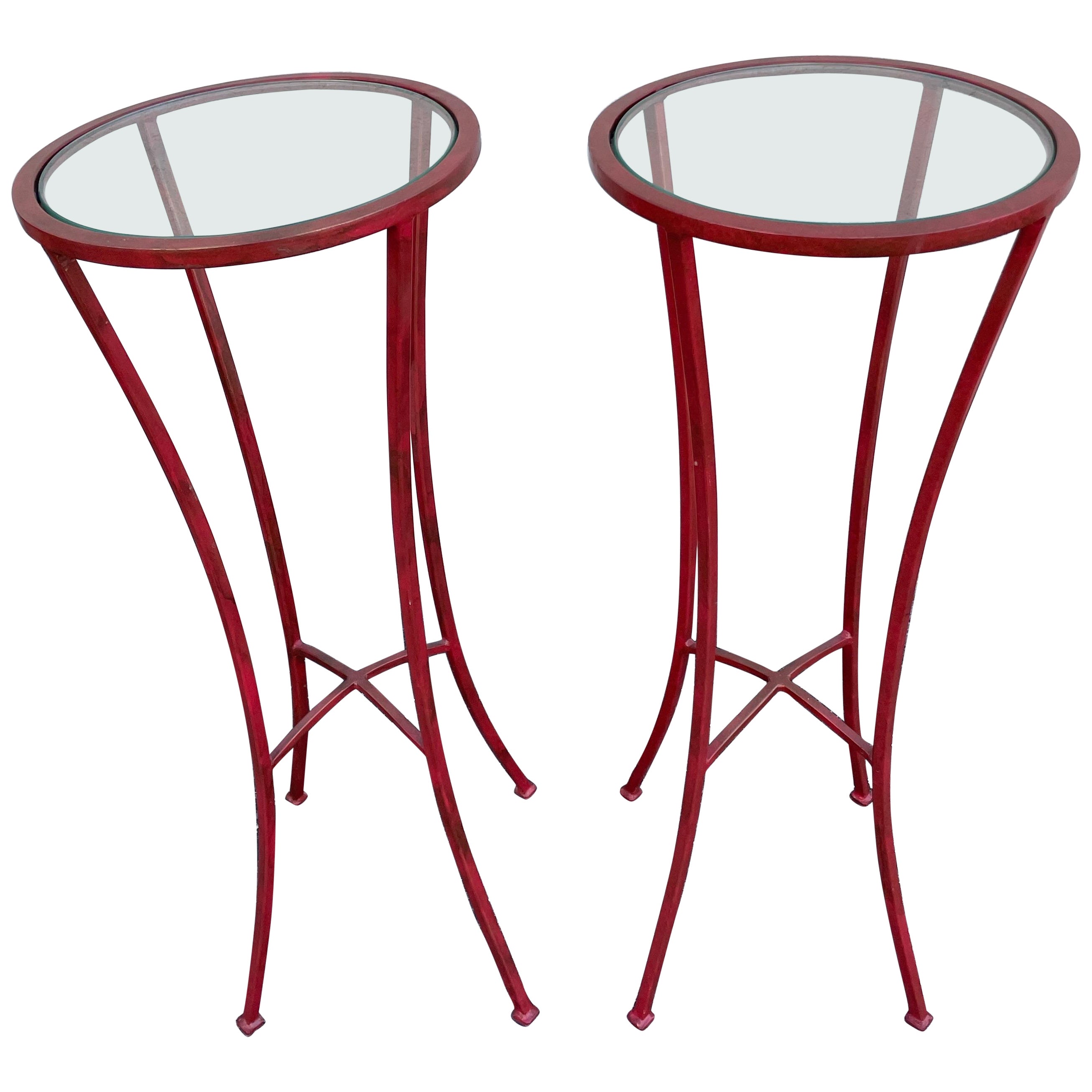 Pair of Chinese Red Glass Topped Iron Stands For Sale