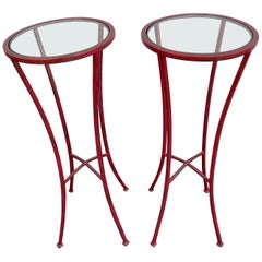 Pair of Chinese Red Glass Topped Iron Stands